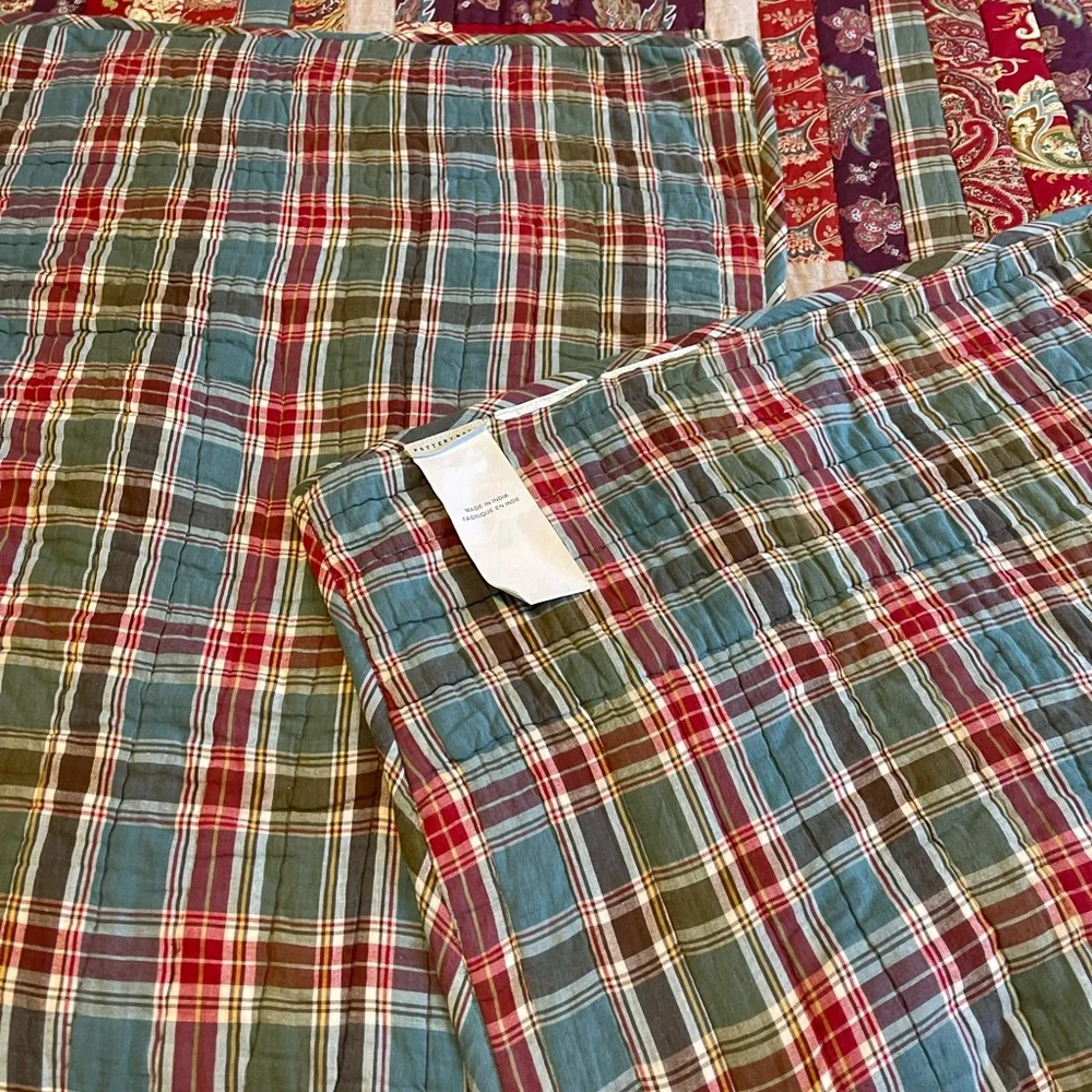 RARE Pottery Barn Vintage Log Cabin Christmas Patchwork Quilt Set- F/Q Multi